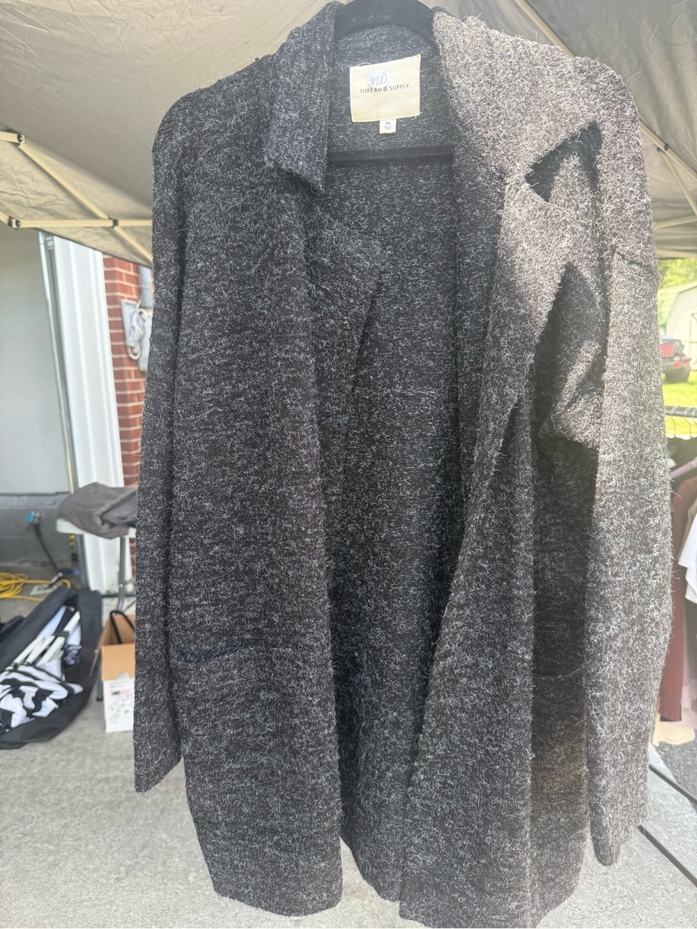 Thread & Supply Charcoal Open-Front Knit Cardigan Jacket